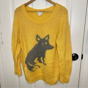 VTG Monroe & Main Mustard Yellow Gray Fox Knit Sweater XL Boho Preppy Holidays